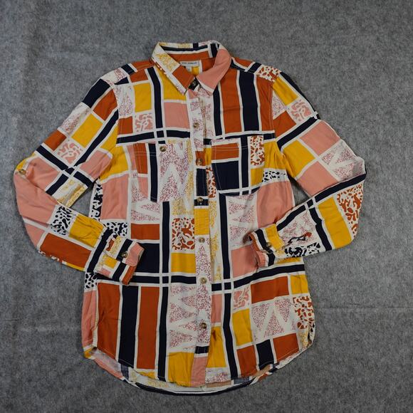 The Odells Top Womens Extra Small Lisse Blouse Button Front Geometric Anthro - Picture 2 of 9